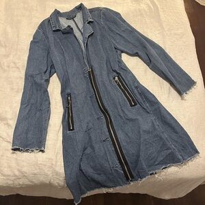 Ashley Stewart Distressed Blue Denim Zip-Front Coat
